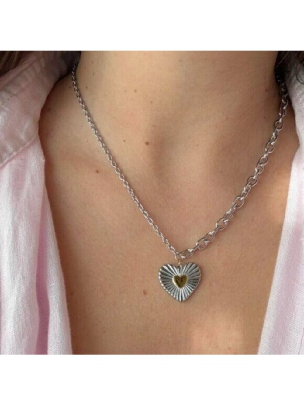 Silver & Gold Heart Necklace Non-tarnish two tone Gold or Silver mixed metal